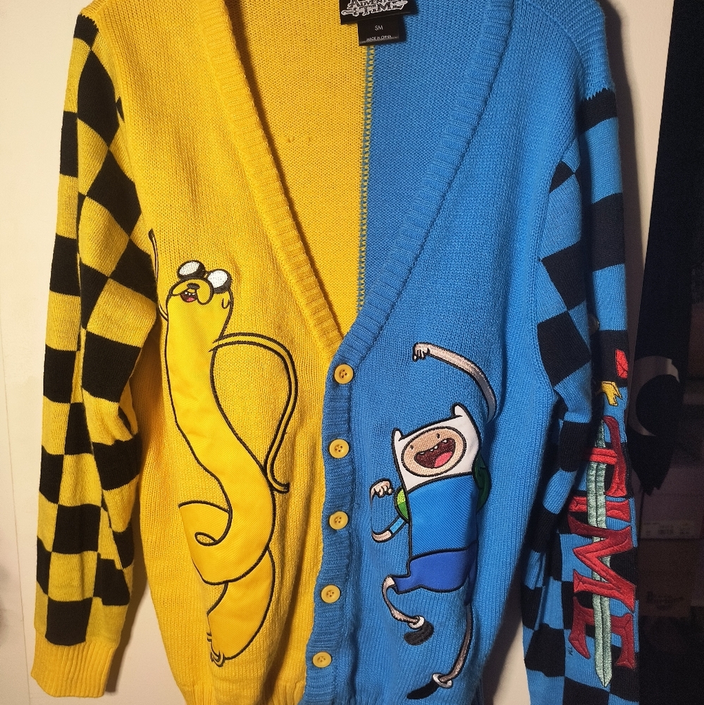 Hot Topic Cartoon Network Adventure Time Finn and Jake Checkered Split Cardigan